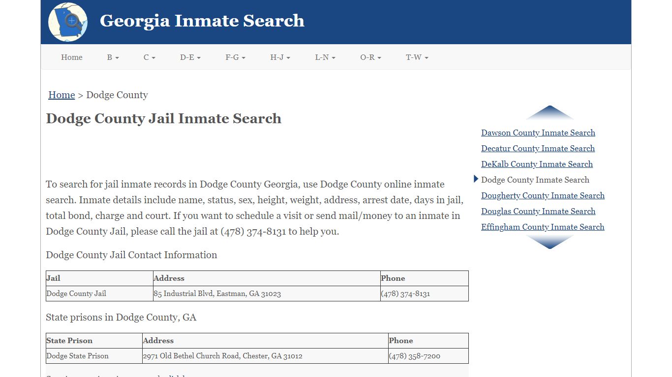 Dodge County Jail Inmate Search